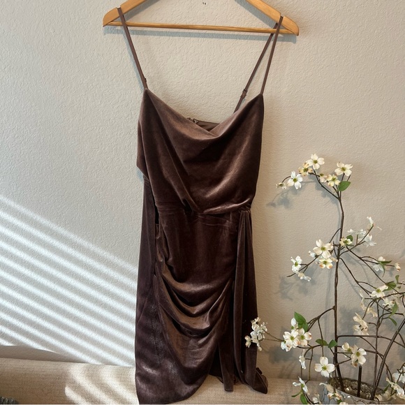 NWT Lulu's Living it Luxe Taupe Velvet Tulip Mini Dress M - Picture 4 of 8